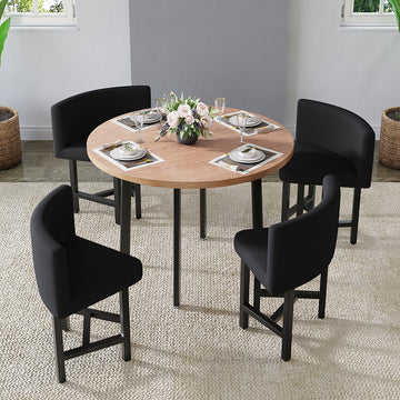 40" Round Wooden Small Nesting Dining Table Set for 4 Gray Upholstered Chairs